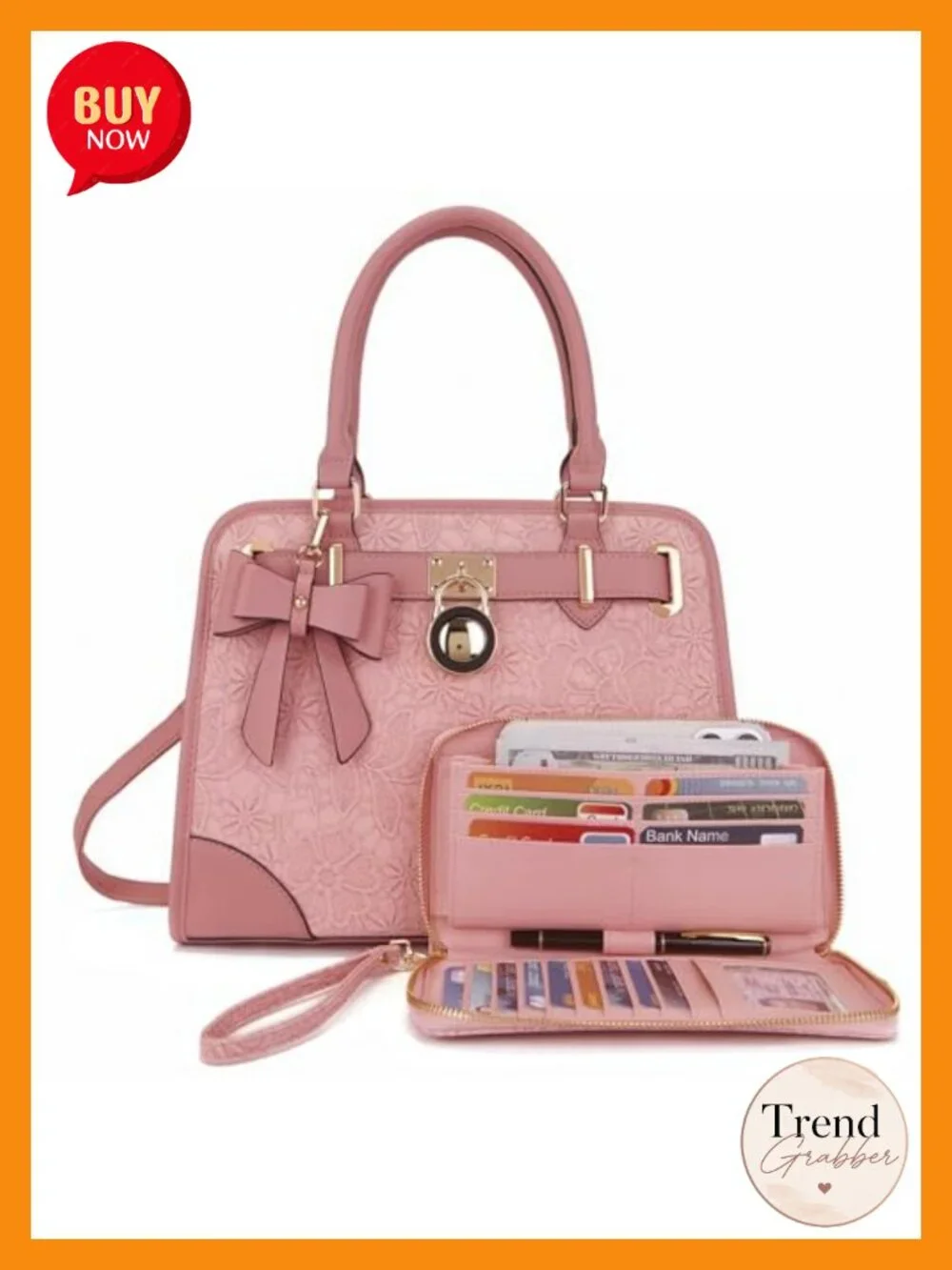 Vegan PU Leather Satchel Handbag with RFID Wallet, Shoulder & Crossbody Bag